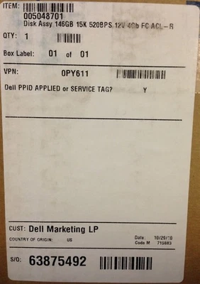 DELL 0PY611 Hard Drive 146GB 15K 520BPS 12V 4GB FC ACL-R Hitachi HUS151414VLF4E0 - Image 1 of 3