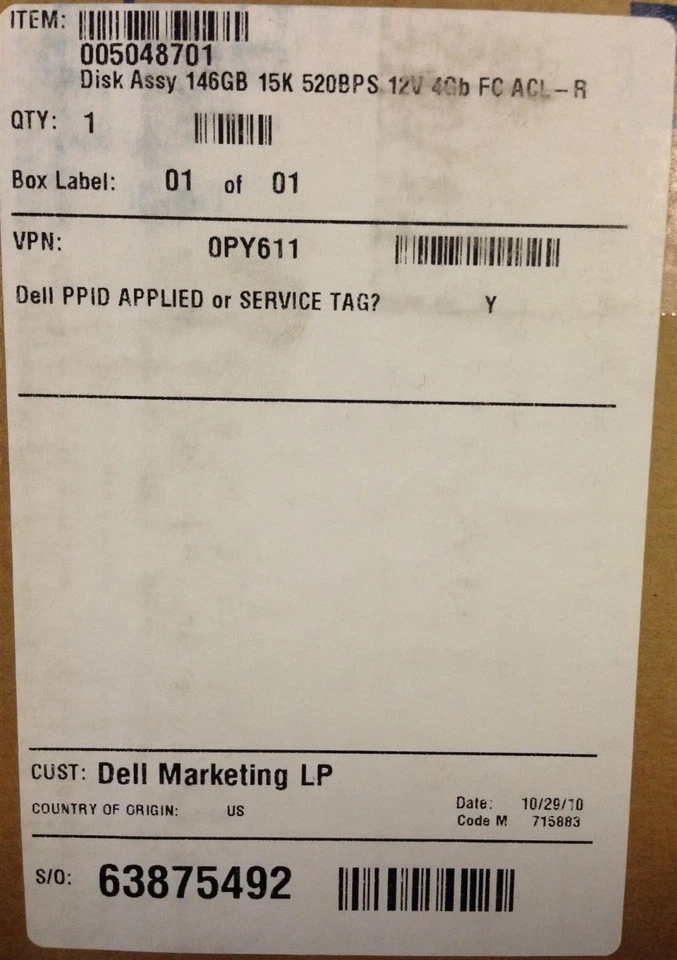 DELL 0PY611 Hard Drive 146GB 15K 520BPS 12V 4GB FC ACL-R Hitachi HUS151414VLF4E0 - Image 1 of 3