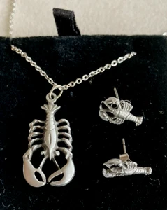 Sterling Silber kleiner Karabiner Anhänger & Ohrringe mit 18" Kette - Bild 1 von 5