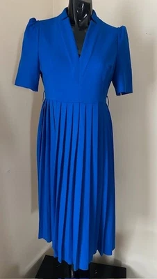 NWT Karen Millen Blue Tailored Structured Crepe Pleat Midi Dress Petite 10 - Image 1 of 4