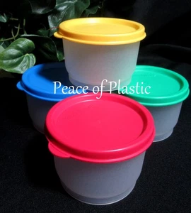 Tupperware New Sheer Snack Cups Bowls Vintage Primary Color Seals 4oz Set of 4 - Picture 1 of 3