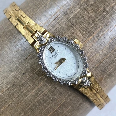 Reloj De Colección Pulsar Mujer V400L246A Diamante Pavé Tono Oro Cuarzo Ovalado 15mm 6 3/4" Foto 1 de 4