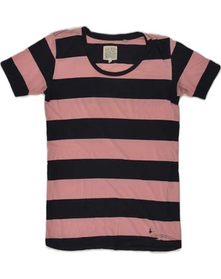 JACK WILLS Womens T-Shirt Top UK 10 Small Pink Striped Cotton PG10 - Image 1 of 4