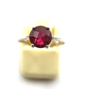 Lab Created Ruby Ring 925 Silver Round Cut Solitaire Women’s July Birthstone - Picture 1 of 7