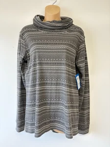 Columbia NEW grey and white geometric pattern long sleeve cowl neck women’s L - Picture 1 of 11