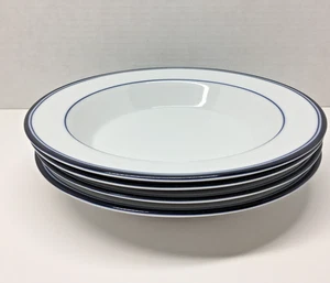 4 DANSK Concerto Allegro Blue Rimmed Soup Pasta Bowls Blue White 8 3/4" EUC - Picture 1 of 10