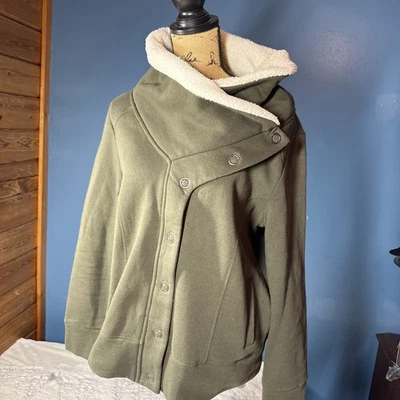 41 Hawthorn Women's Size L Olive Green Front Moto Jacket With Snaps Faux Fur - Image 1 of 4