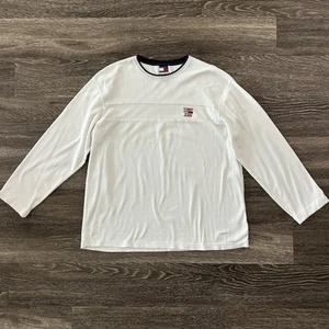 Tommy Hilfiger Jeans Vintage Y2K 90s White Thermal Long Sleeve Logo Shirt Mens L - Picture 1 of 7