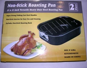 Non-Stick Versatile Heavy Duty Steel 15" x 11" Roasting Pan Kitchenrite 65B4 NEW - Picture 1 of 6