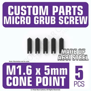 Grub Set Screws Camera Lenses Focus Ring M1.6 x 5MM CONE END Headless BLACK - Picture 1 of 3