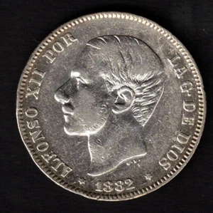 ESPAÑA MONEDA 2 PESETAS ALFONSO XII AÑO 1882 MSM PLATA - Imagen 1 de 2