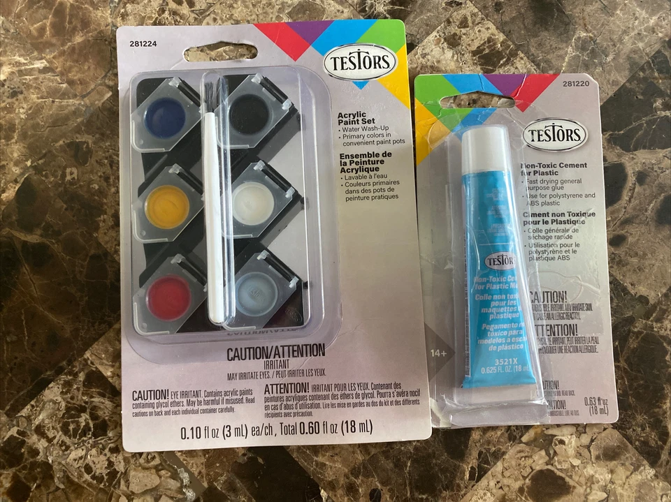 Testors Acrylic Pain Set (281224) and Cement for Plastic (281220) Free Shipping! - Image 1 of 3