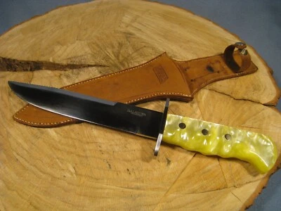 Cuchillo inoxidable Balaguer grande vintage con respaldo de sierra y funda original de 12" de largo Foto 1 de 4