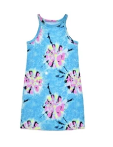 NWT Girls JUSTICE 12-14 L High Neck Tank DRESS Blue Pink Tie-Dye Summer Spring - Picture 1 of 4