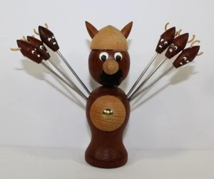 Vintage Mid Century Holz Wikinger Cocktail Olive Vorspeise Plektren Speere - Bild 1 von 3