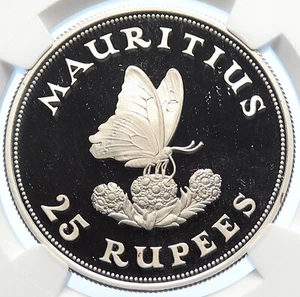1975 MAURITIUS Queen Elizabeth II Butterfly PROOF Silver 25 Rupees Coin i106312 - Picture 1 of 5