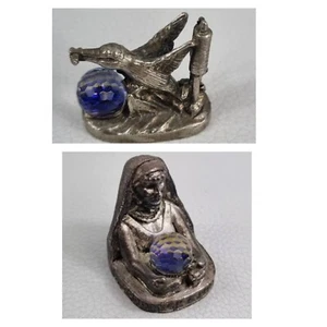 2 X WAPW Pewter Bird & good luck With Crystal Ball ornament figurines - Picture 1 of 13