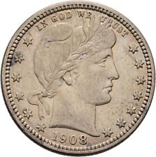USA 1/4 Dollar 1908 Silber 6,2 g Barber Münze  Original #LEZ336