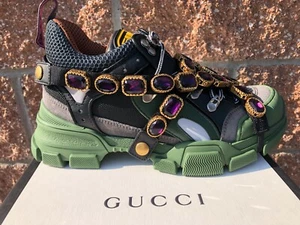 Womens Gucci Flashtrek Leather + Mesh Crystals Jewel 5.5 EU35.5 Fashion Sneaker - Picture 1 of 20