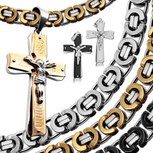 Edelstahlkette Kreuz Anhänger Halskette Königskette Set Herren Schwarz Silbern - Bild 1 von 7