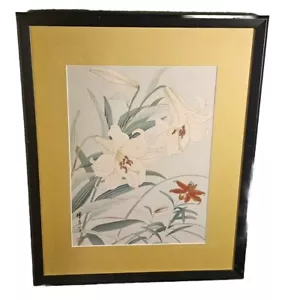 Orchids Woodcut Zuigetsu IIkeda Japanese 20x17 Framed Matted 1940s Floral VTG - Picture 1 of 10