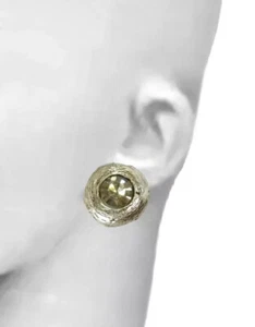 Large VINTAGE CLIP EARRINGS Silver tone Metal, Gray Smoke Rhinestone Center Set - Bild 1 von 4