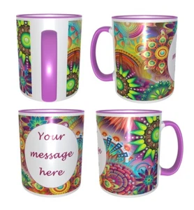 Personalizado TU NOMBRE Mandala Arco Iris Flores Té Café Chocolate Taza Taza Regalo - Imagen 1 de 22