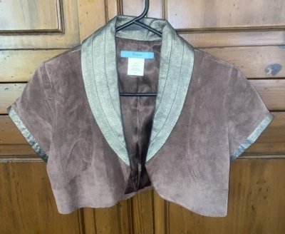 Chaqueta Blazer WOW Vintage Años 90 MARCIANO Marrón/Cuero Bronce/Gamuza Recortada-PEQUEÑA Foto 1 de 4