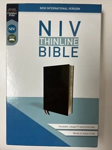 NIV Thinline Bible Red Letter Edition Leather Black Zondervan 2017 9 Point Size - Picture 1 of 2