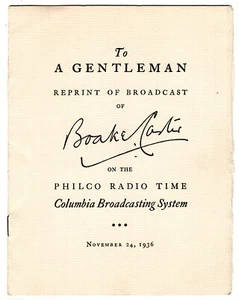 Boake Carter Nov 24 1936 PHILCO RADIO TIME CBS Broadcast Reprint TO A GENTLEMAN - Picture 1 of 1
