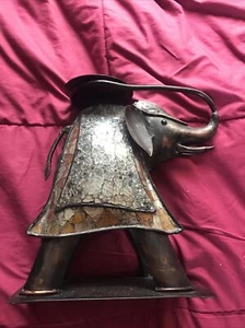 Tall Metal Bronze Elephant Art Candle Holder With Cut Glass Mosaic Covering - Picture 1 of 6