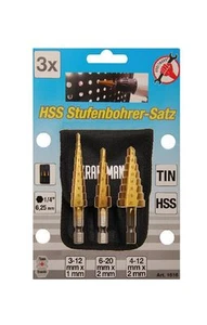 Kraftmann BGS HSS Stufenbohrer Satz 3-teilig 3-20 mm mit Tasche titanbeschichtet - Bild 1 von 1