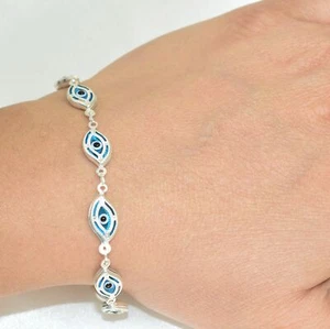 Evil Eye Sterling Silber Armband, blau Schutz Charm Schmuck, Geschenk für Sie - Bild 1 von 4
