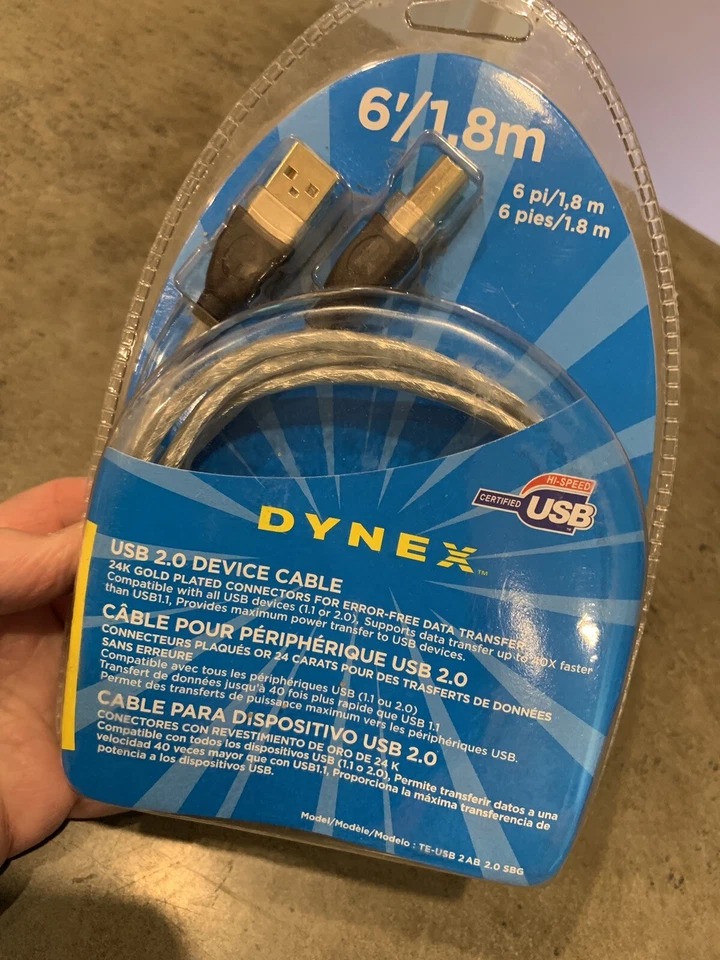DYNEX Male A to Male B USB2.0 Printer 6' Cable w/24K Gold Plated Connectors