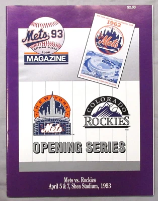 1993 New York Mets Official Baseball Score Book Magazine Opening Series-Rockies - Image 1 of 4