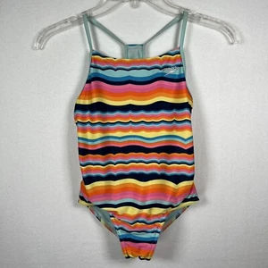 Speedo girls one piece swimsuit size YM Youth Medium, Colorful stripes, Racing J - Picture 1 of 10