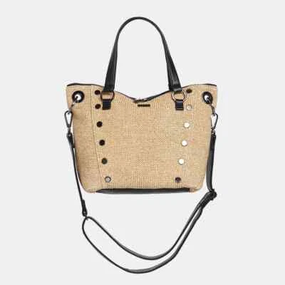 NWT $625 Hammitt Daniel Chaparral Raffia Gunmetal Leather Satchel straw black - Image 1 of 4