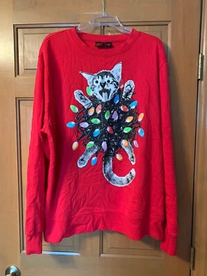 Mad Engine Women’s Shirt Long Sleeve Sz 2XL Red  Funny Cat Cotton Blend — 第 1/4 张图片