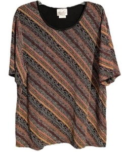 Vintage Womens Textured Top 18/20 Diagonal Stripe Shimmer Sparkle Fall Colors - Picture 1 of 4