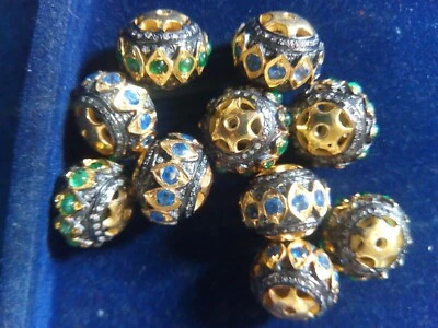 Sapphire & Emerald Beads, 925 Sterling Sliver Slice Diamond Beautiful Beads - Image 1 of 4