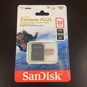 SanDisk Extreme Plus 32GB Micro SDHC SD 100MB/s 667x UHS-I with Adapter 4K UHD - Picture 1 of 4