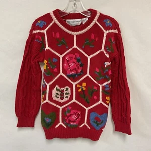 The Eagle's Eye For Children Small 4/5 Toddler Red Sweater Honeycomb Patchwork - Picture 1 of 12