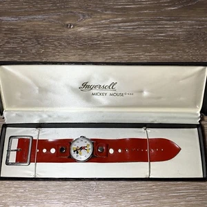 VINTAGE INGERSOLL MICKEY MOUSE MANUAL WIND WRIST WATCH - WALT DISNEY PROD w BOX - Picture 1 of 9