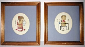 Set Vintage His & Hers Arachidi Corniciato Punto Croce Finito Ago Gin Dado - Foto 1 di 5