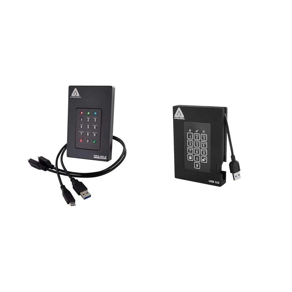 Apricorn 5TB & 2TB FIPS Encrypted USB Drives with PIN Access Bundle - Image 1 of 4
