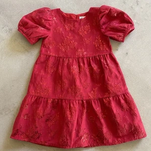 H&M Girls 6x Formal Foil Red Party Holiday Dress Puff Sleeves - Picture 1 of 5