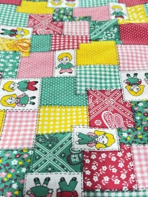 Vintage 70's Fabric Faux Patchwork Cheater Cloth 5-1/4 Yards (190") x 60" Wide - Image 1 of 4