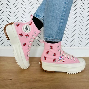 ❤️Converse Run Star Hike Hi 10.5 Womens Shoes Pink Red Roses Embroidered A05192C - Picture 1 of 14