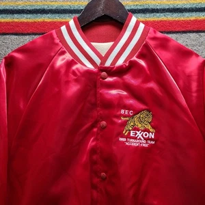 VTG 80s Satin Windbreaker Men's X-Large Exxon Racing Motorsports Bomber Jacket - Picture 1 of 9
