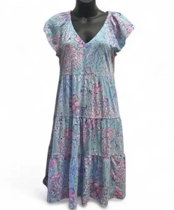 NWT Lilly Pulitzer Kawai Flutter Sleeve Dress Blue Ibiza Now you sea Me Sz Large - Picture 1 of 5